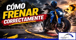 motorista frenando correctamente antes de una curva en una carretera de montaña