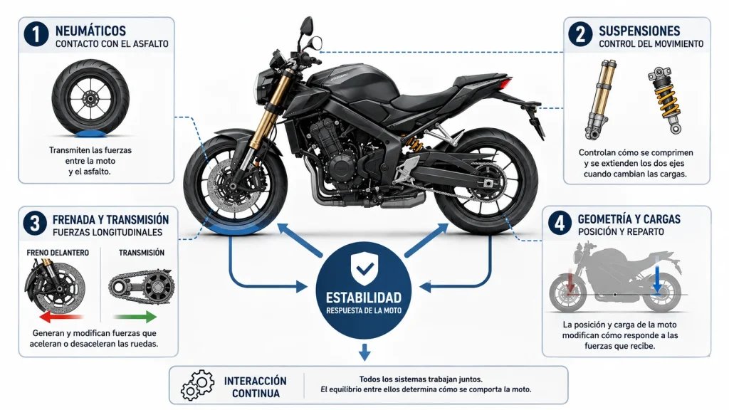 Esquema de un mismo síntoma con diferentes causas y una misma causa con diferentes síntomas en una moto