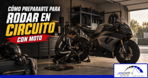 Moto preparada para una jornada de circuito con equipación y material básico