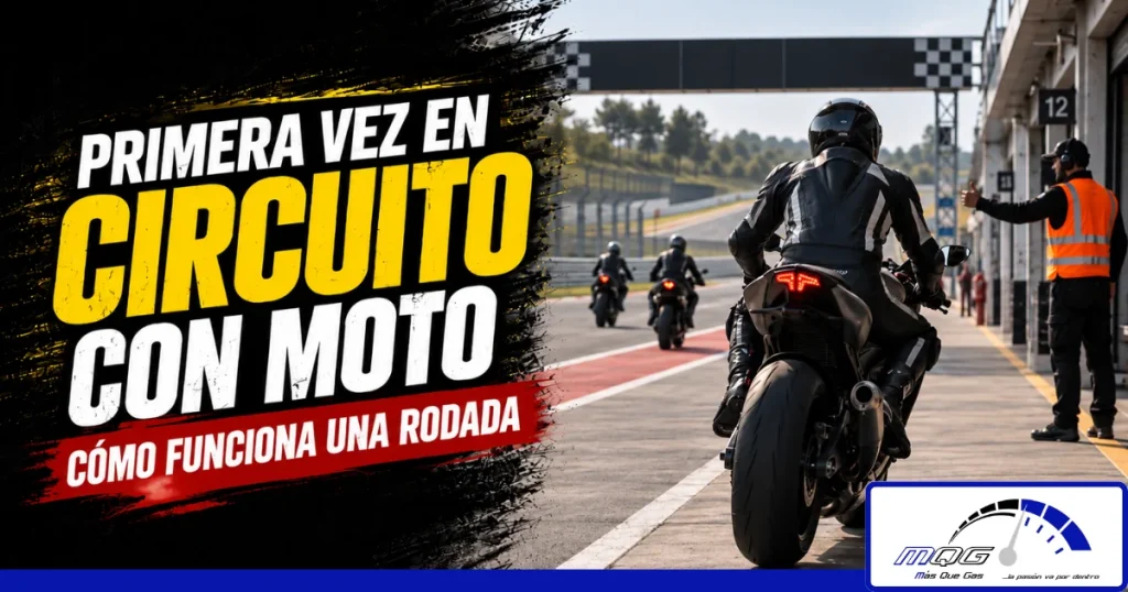 Motoristas durante una jornada de tandas en su primera vez en circuito con moto