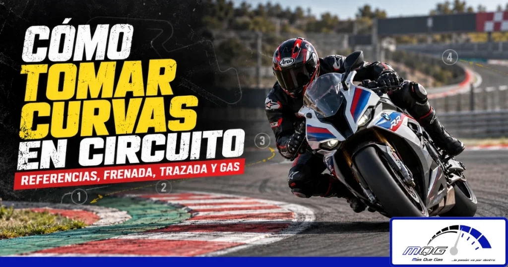 Cómo tomar curvas en moto en circuito utilizando referencias, frenada, trazada y gas